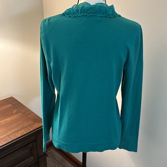 Jones New York Green Ruffled Cardigan Perfect for spring & summer! Medium M - Picture 3 of 6